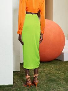 SHEIN Privé Neon Lime Wrap Detail Skirt - Lime Green - View 2