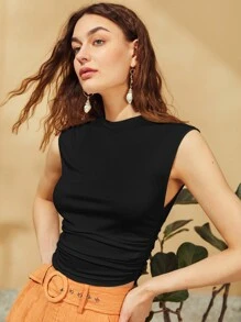 SHEIN Essnce Solid Ruched Tank Top Workwear - Black - View 1
