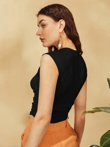 SHEIN Essnce Solid Ruched Tank Top Workwear - Black - View 2