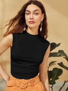 SHEIN Essnce Solid Ruched Tank Top Workwear - Black - View 3