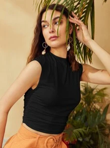 SHEIN Essnce Solid Ruched Tank Top Workwear - Black - View 5