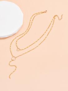 金屬戒指裝飾Y字項鍊 - 金黃色 - 查看 2