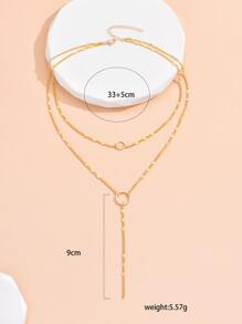 金屬戒指裝飾Y字項鍊 - 金黃色 - 查看 3