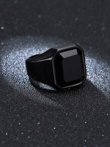 Fashionable and Popular Men Gemstone Decor Ring Stainless Steel for Jewelry Gift and for a Stylish Look - Hitam - View 1