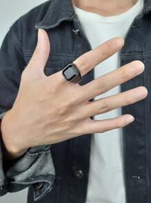 Fashionable and Popular Men Gemstone Decor Ring Stainless Steel for Jewelry Gift and for a Stylish Look - Hitam - View 3