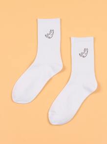 Cartoon Cat Pattern Crew Socks