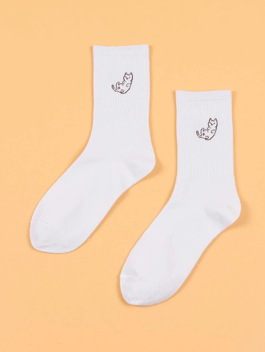Cartoon Cat Pattern Crew Socks
