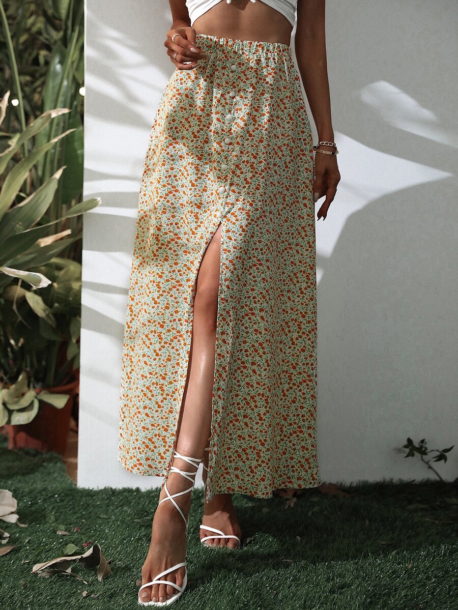 Váy nữ Chia Nút phía trước Tất cả trên in Boho - Nhiều màu - Xem 1