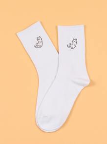 Cartoon Cat Pattern Crew Socks