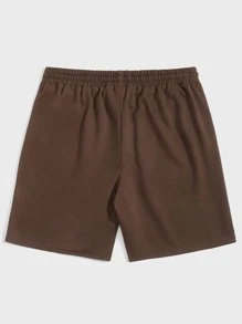 ROMWE MEN Prep Quần Short Nam Dây kéo Túi Thắt nơ trước Lá thư Giải trí - Cà phê nâu - Xem 2