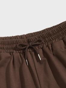 ROMWE MEN Prep Quần Short Nam Dây kéo Túi Thắt nơ trước Lá thư Giải trí - Cà phê nâu - Xem 3