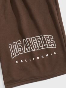 ROMWE MEN Prep Quần Short Nam Dây kéo Túi Thắt nơ trước Lá thư Giải trí - Cà phê nâu - Xem 4