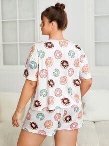 Conjunto de pijama blanco con estampado de rosquillas talla grande - Blanco - Ver 2