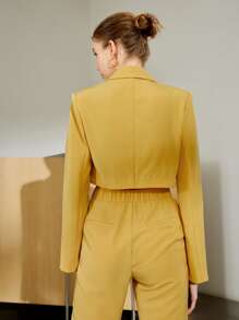 SHEIN Blazer corto con diseño de solapa con parte delantera abierta - Mostaza Amarilla - Ver 2