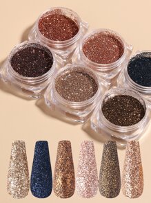 FULL BEAUTY 6pcs Gold Brown Nail Powder Glitter Pigment Holographic Shining Nail Art Sequins Flakes Dust DIY Manicure Decorations - Brown - View 1