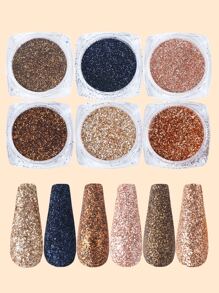 FULL BEAUTY 6pcs Gold Brown Nail Powder Glitter Pigment Holographic Shining Nail Art Sequins Flakes Dust DIY Manicure Decorations - Brown - View 3