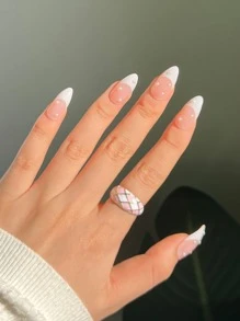 Transform Your Nails with 24pcs Long Almond White French Pearl Fake Nail & 1pc Nail File & 1sheet Tape - Multicolor - View 1