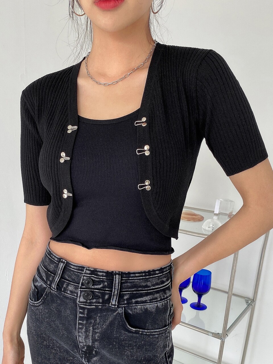 Solid Rib Knit Crop Cardigan