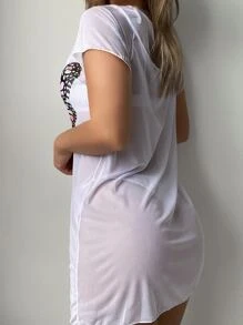 SHEIN Swim Summer Beach Butterfly Print Cover Up Dress Without Bikini Set - White - View 2