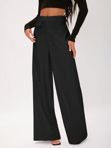SHEIN Tall Seam Front Wide Leg Trousers - Black - View 1