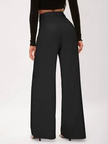 SHEIN Tall Seam Front Wide Leg Trousers - Black - View 2