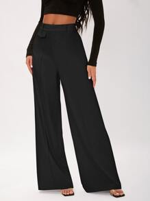 SHEIN Tall Seam Front Wide Leg Trousers - Black - View 4