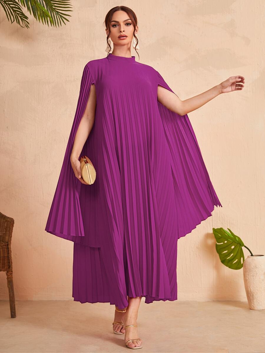 Modelyn Stand Collar Cloak Sleeve Dress - Purple - View 1