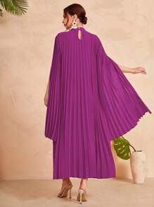 Modelyn Stand Collar Cloak Sleeve Dress - Purple - View 2