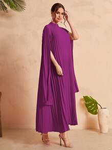Modelyn Stand Collar Cloak Sleeve Dress - Purple - View 4