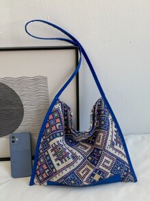 Geometric Pattern Shoulder Bag - Blue - View 8