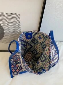 Geometric Pattern Shoulder Bag - Blue - View 6