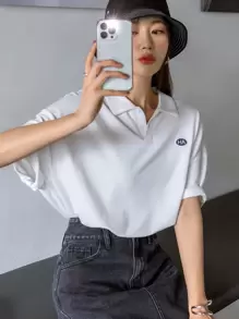 DAZY 字母創意繡花短袖上衣 - 白色 - 查看 1