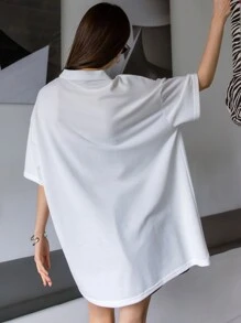 DAZY 字母創意繡花短袖上衣 - 白色 - 查看 2