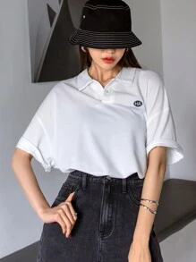 DAZY 字母創意繡花短袖上衣 - 白色 - 查看 7