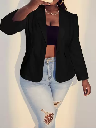 Slaydiva Plus Lapel Neck Single Button Blazer