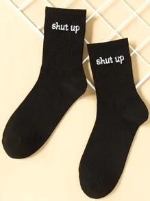 Slogan Graphic Crew Socks - Black - View 2
