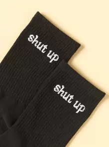 Slogan Graphic Crew Socks - Black - View 3
