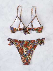 Bộ bikini hở vai họa tiết hoa Ditsy cho kỳ nghỉ hè ở bãi biển - Rỉ Nâu - Xem 5