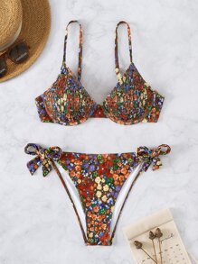 Bộ bikini hở vai họa tiết hoa Ditsy cho kỳ nghỉ hè ở bãi biển - Rỉ Nâu - Xem 8