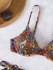 Bộ bikini hở vai họa tiết hoa Ditsy cho kỳ nghỉ hè ở bãi biển - Rỉ Nâu - Xem 6