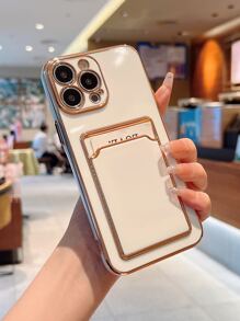 Solid Card Slot Phone Case - Beige - View 2