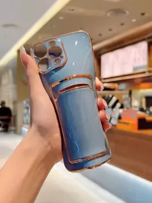 Contrast Frame Phone Case With Card Slot - Blue - View 3