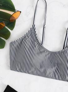 Swim Basics Summer Beach Vertical Striped Bikini Set Wireless Top & Hipster Bikini Bottom 2 Pieces Bathing Suit, Vacation Bikini - Black and White - View 5