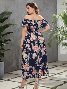 Modelyn Plus Floral Print Off Shoulder Ruffle Trim Dress - Multicolor - View 2