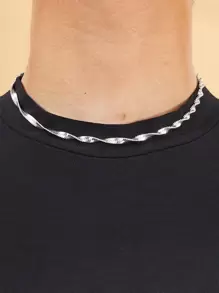 時尚流行男士扭紋設計項鍊銅質，適合珠寶禮物和時尚外觀 - 銀色 - 查看 1