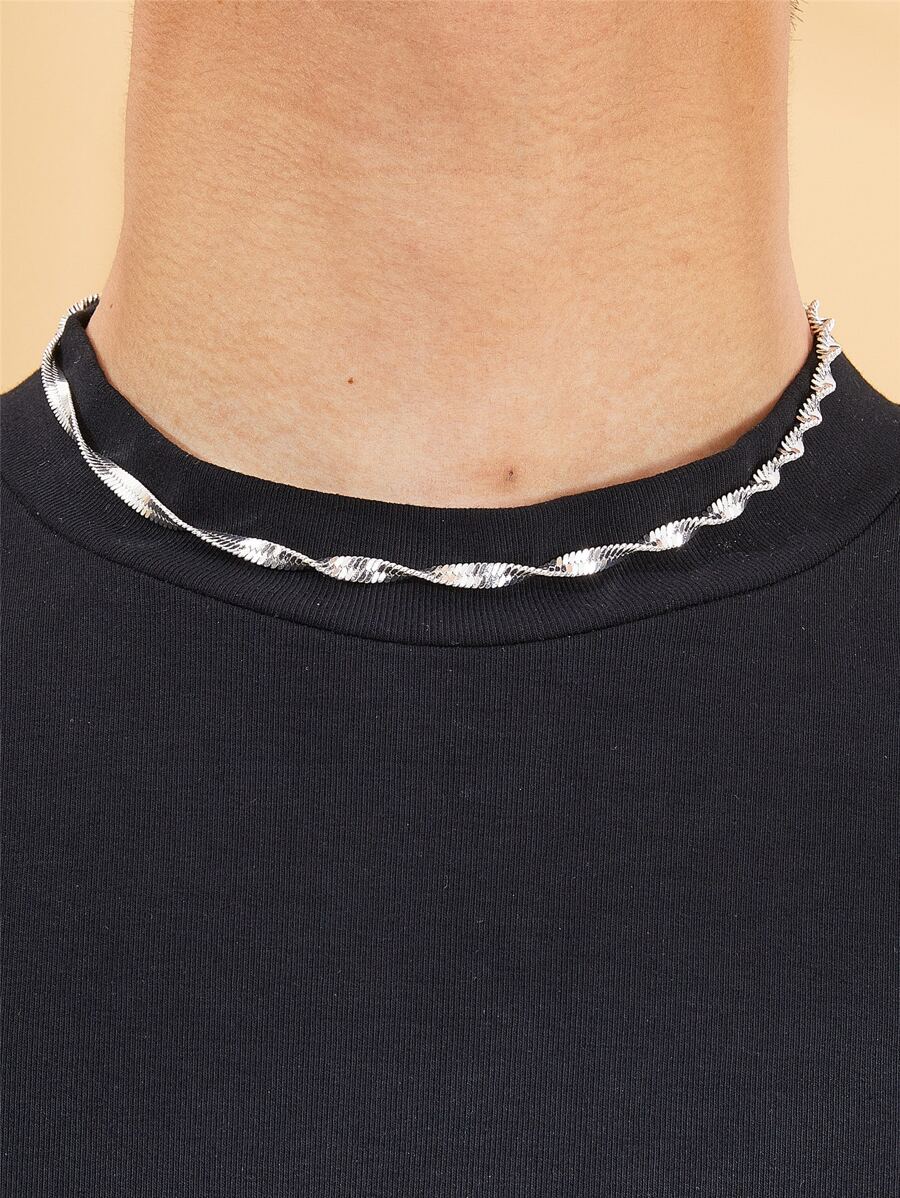 時尚流行男士扭紋設計項鍊銅質，適合珠寶禮物和時尚外觀 - 銀色 - 查看 1