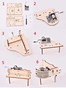1件套DIY鋼琴造型木頭音樂盒 - 卡其色 - 查看 5