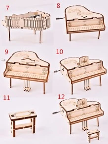 1件套DIY鋼琴造型木頭音樂盒 - 卡其色 - 查看 6