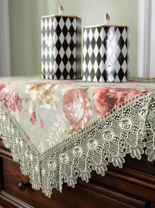 Mantel jacquard con patrón floral con encaje en contraste - Multicolor - Ver 4