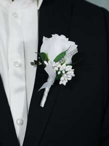 1pc Multicolor Rose Simulation Greenery Rhinestone Winding Brooch For Wedding Party Decoration Valentine's Day - White - View 1